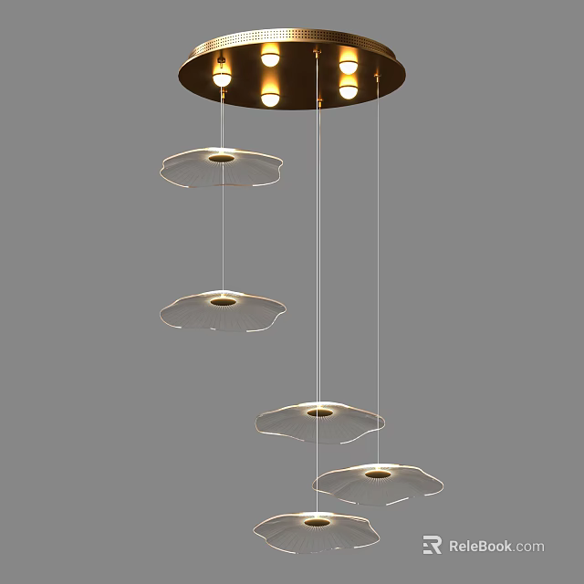Elegant Modern Chandelier With Petal Shaped Shades Multiple Layers And Hanging Structure 3d model
