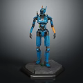 Blue Police Robot With Detailed Mechanical Structure Standing On Base Platform 3d model