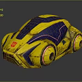 Futuristic Yellow And Blue Car With Red Emblem Pink Rim Lights And Reflective Surface