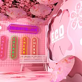 Pink Cherry Blossom Themed Interior With ECO Decor And Umbrella Elements