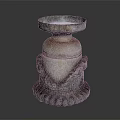 Garden Ornament Stone Pedestal With Cylindrical Body Carved Patterns And Decorative Base