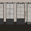 Sliding Glass Doors With Black Frame And Arched Top Grid Design For Modern Interior