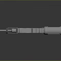 Futuristic Sci Fi Gun Weapon With Silver Metal Body Blue Accents Red Component And Emblem Details