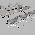 Oval Modern Conference Table With Gray Wheeled Office Chairs And Projector