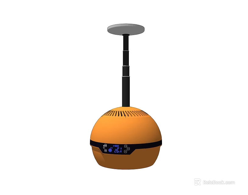 Modern Orange Spherical Pendant Light with Black Trim White Ceiling Base and Display Screen 3d model 