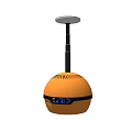 Modern Orange Spherical Pendant Light with Black Trim White Ceiling Base and Display Screen