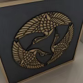 Three Cranes Wooden Carving Animal Painting With Circular Design And Detailed Wings