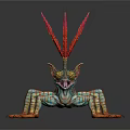 Mythical Lizard with Red Feathery Crest Green Body Blue Wings Yellow Eyes and Tongue