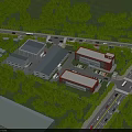Industrial Factory Complex Featuring Multiple Buildings Surrounded by Green Trees And Roadways 3d model