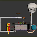 Outdoor Barbecue Grill With Smoking Sausages Skewers Sauce Bottles And Control Knobs