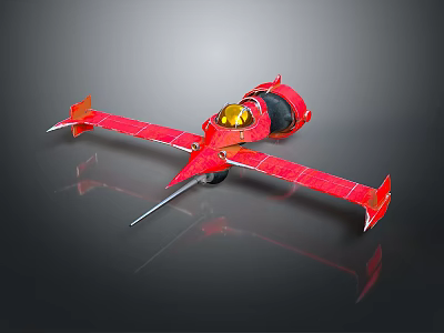 Red Aircraft Model With Transparent Cockpit And Spiked Wings Design Feature 3d model