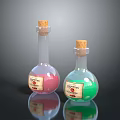 Decorative Glass Potion Bottles With Cork Stoppers Pink And Green Liquids