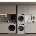 Minimalist Modern Gray Bathroom Cabinet Rack With Sink Counter Washer Dryer And Towel Rack