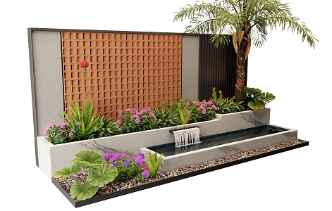 Modern courtyard waterscape wall waterscape wall flowers and plants pile partition brick 3d model