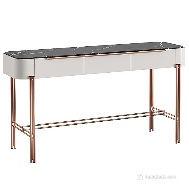 Elegant Modern Luxury Console Table With Marble Top And Brass Metal Legs 3d model 
