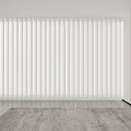 White Vertical Blinds In Modern Living Room With Wooden Floor And Gray Rug