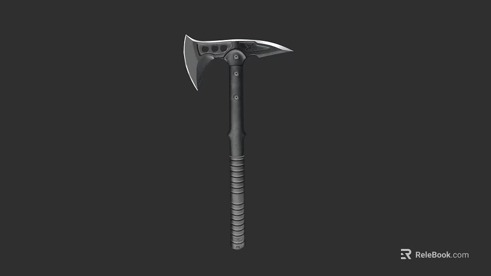 Tactical Axe With Black Textured Handle And Sharp Metal Blade Design 3d model 