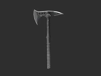 Tactical Axe With Black Textured Handle And Sharp Metal Blade Design 3d model