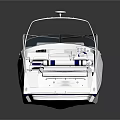 Modern White Speedboat With Blue Stripes Transparent Windshield And Interior Seats 3d model