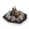 Natural Scenic Outdoor Fire Pit with Stacked Logs and Surrounding Stones