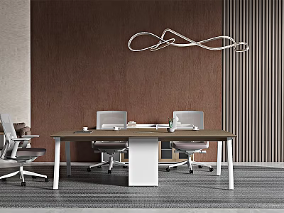 Modern Conference Room Interior Design With Long Table Chairs Brown Wall And Striped Carpet 3d model