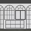 Modern Interior With Arched Floor To Ceiling Windows And Black Frames 3d model