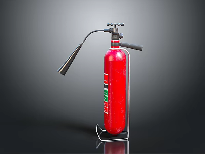Red Fire Extinguisher With Metal Stand Black Nozzle And Pressure Gauge 3d model
