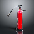 Red Fire Extinguisher With Metal Stand Black Nozzle And Pressure Gauge