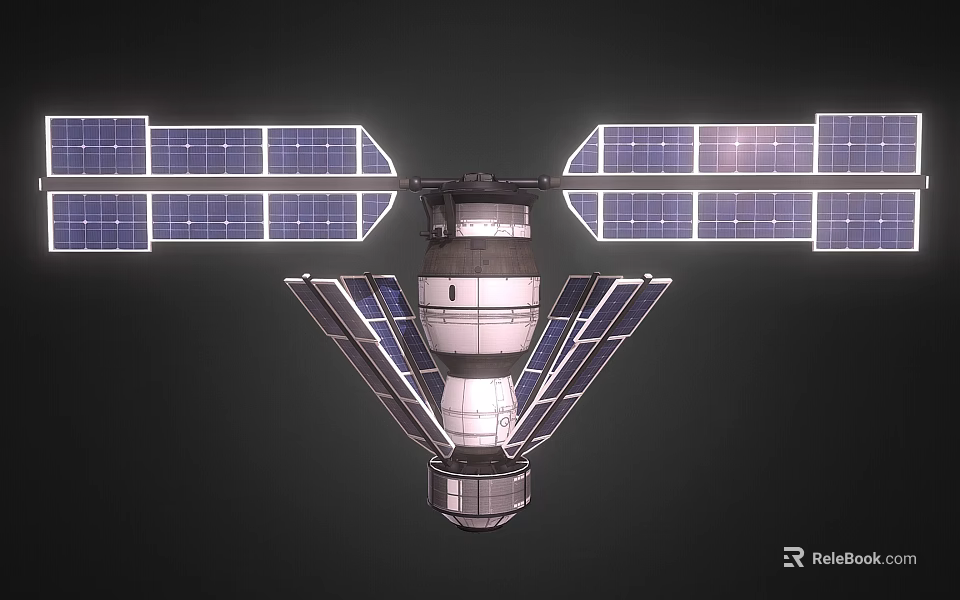 Satellite Featuring Extended Solar Panels And Central Module In Space Orbit 3d model 