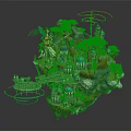 Cartoon Scene Featuring Floating Island With Fairy Castles Trees Bridges And Glowing Structures