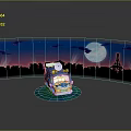 Commercial Equipment Vehicle Model With City Night Moon Clouds And Eiffel Tower On Green Platform