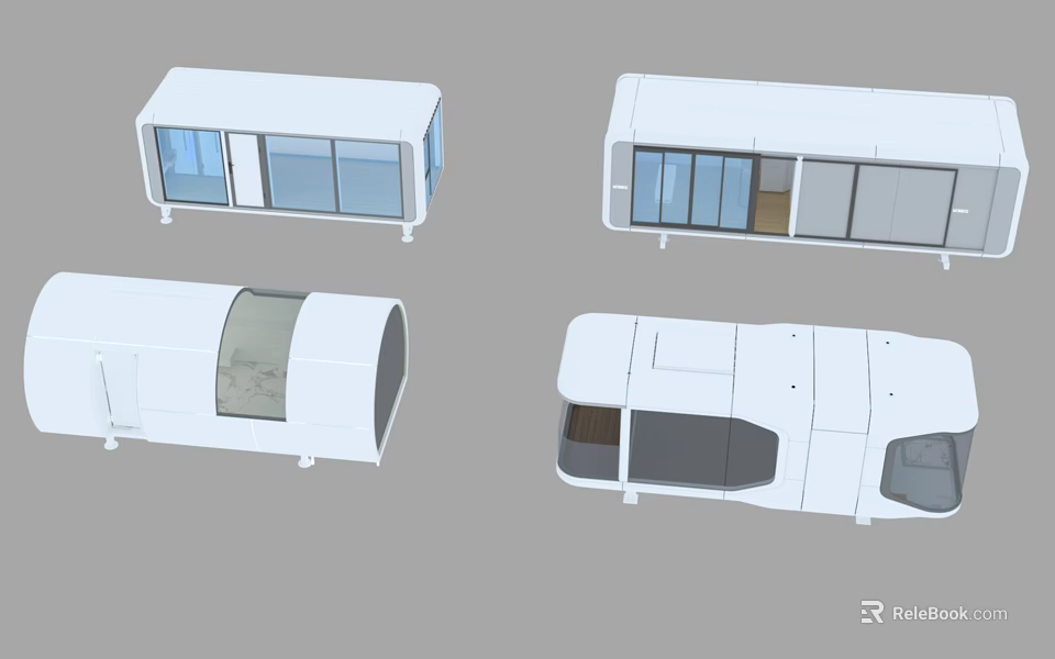 White Modular Guesthouse Buildings With Large Glass Windows And Various Shapes 3d model 