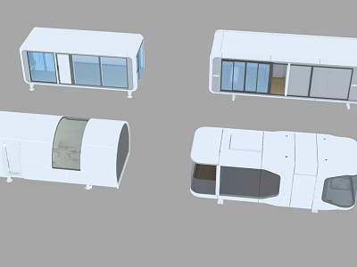 White Modular Guesthouse Buildings With Large Glass Windows And Various Shapes 3d model