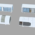 White Modular Guesthouse Buildings With Large Glass Windows And Various Shapes
