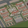 Aerial View of School Buildings with Classroom Blocks Football Field Central Square and Green Spaces