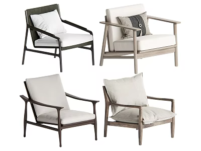Modern Leisure Accent Chairs With Wooden Frames And Soft Cushions In Neutral Tones 3d model