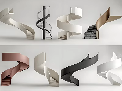 Creative Modern Spiral Staircase Designs With Multiple Colors And Contemporary Curved Structures 3d model
