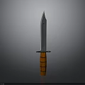 Sharp Combat Knife With Long Metal Blade And Wooden Orange Stripe Handle