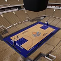 Spacious Basketball Arena Interior With Wooden Court Blue Design And Seating Sections