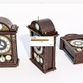 Three Vintage Wooden Table Clocks With Round Dials And Metal Decorations