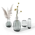 Decorative Ornament Set With Various Shaped Glass Vases Feather And Dried Flowers