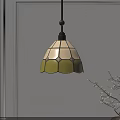 Stained Glass Pendant Light Yellow White Geometric Design Black Base Light Wall Dry Branch Vase