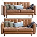 Brown leather simple two-seat sofa 3d model