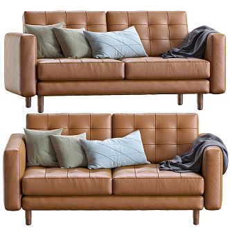 Brown leather simple two-seat sofa 3d model