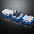 Three Lab Mixers With Blue Base And Various Top Plate Designs For Lab Applications