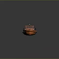 Classic Wooden Boat With Deck Lifebuoys And Reflective Hull Design Details