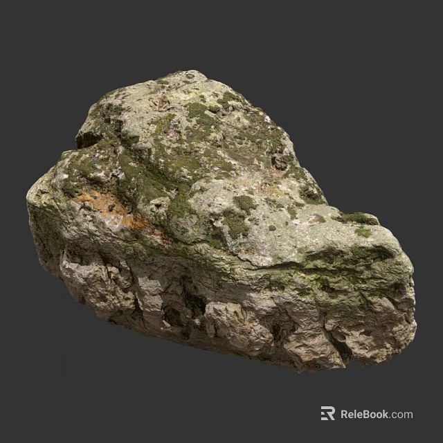 Natural Rock With Green Moss Covered Surface And Rough Natural Texture 3d model 