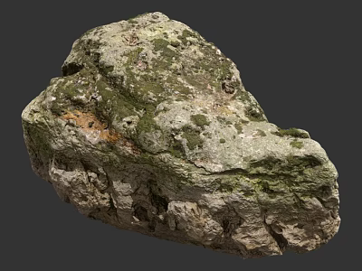 Natural Rock With Green Moss Covered Surface And Rough Natural Texture 3d model