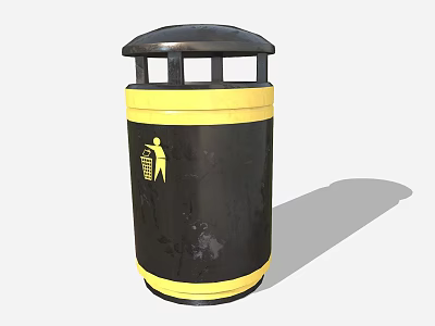 Black And Yellow Public Trash Bin With Lid And Side Icon Design 3d model