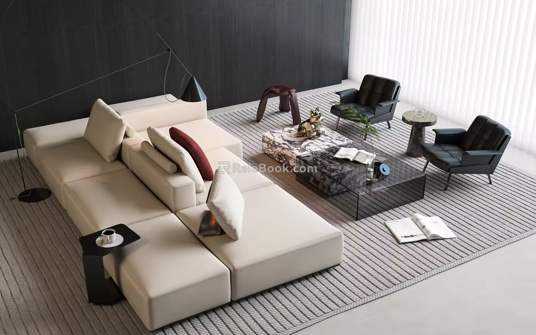 Modern Italian Double-sided Sofa Coffee Table Combination Multi-person Sofa Coffee Table Combination Fabric Sofa Double-sided Sofa 3d model